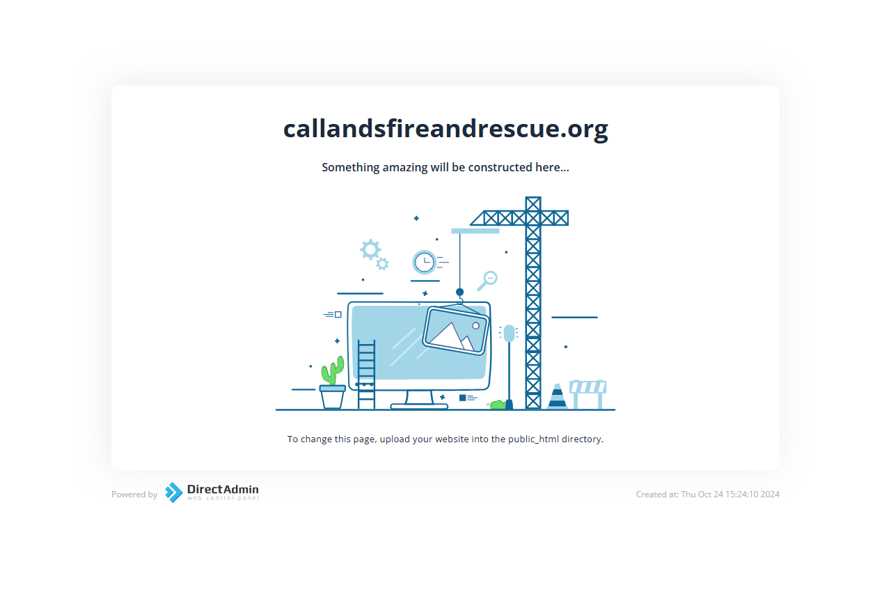Current callandsfireandrescue.org, a blank under-construction placeholder page